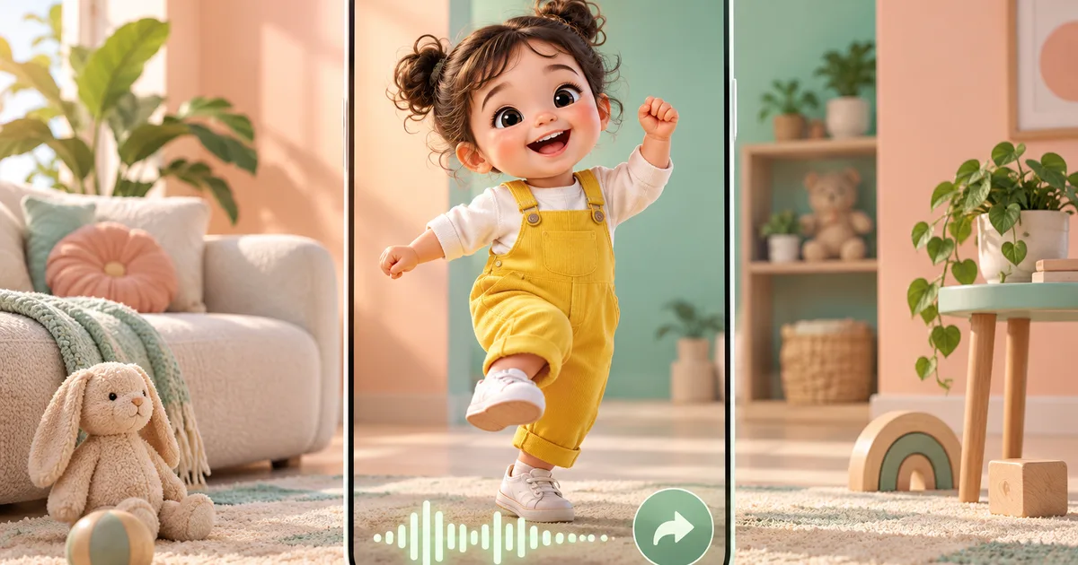 A playful toddler dance clip with music and sharing symbols